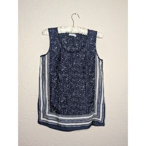 Vince Blue Scarf Print 100% Silk Sleeveless Tank Blouse Top Extra Small XS
